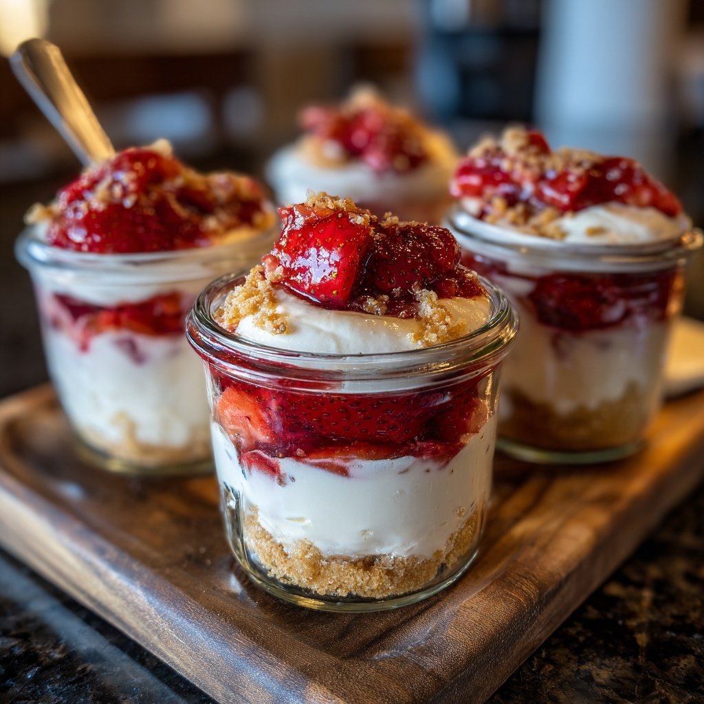 No Bake Strawberry Cheesecake Jars