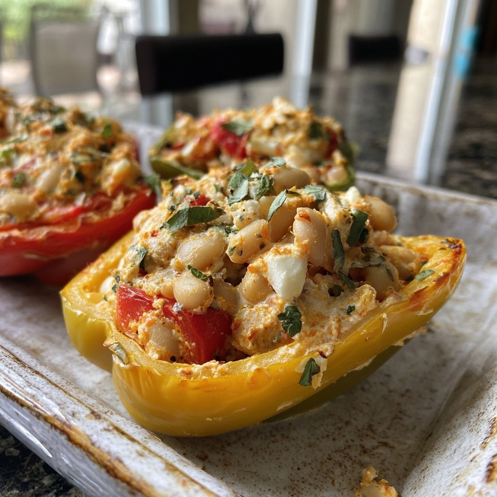 Mediterranean White Bean Stuffed Peppers