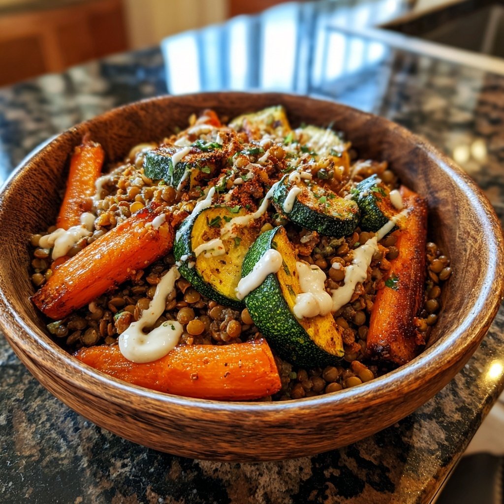 Roasted Veggie Lentil Grain Bowl